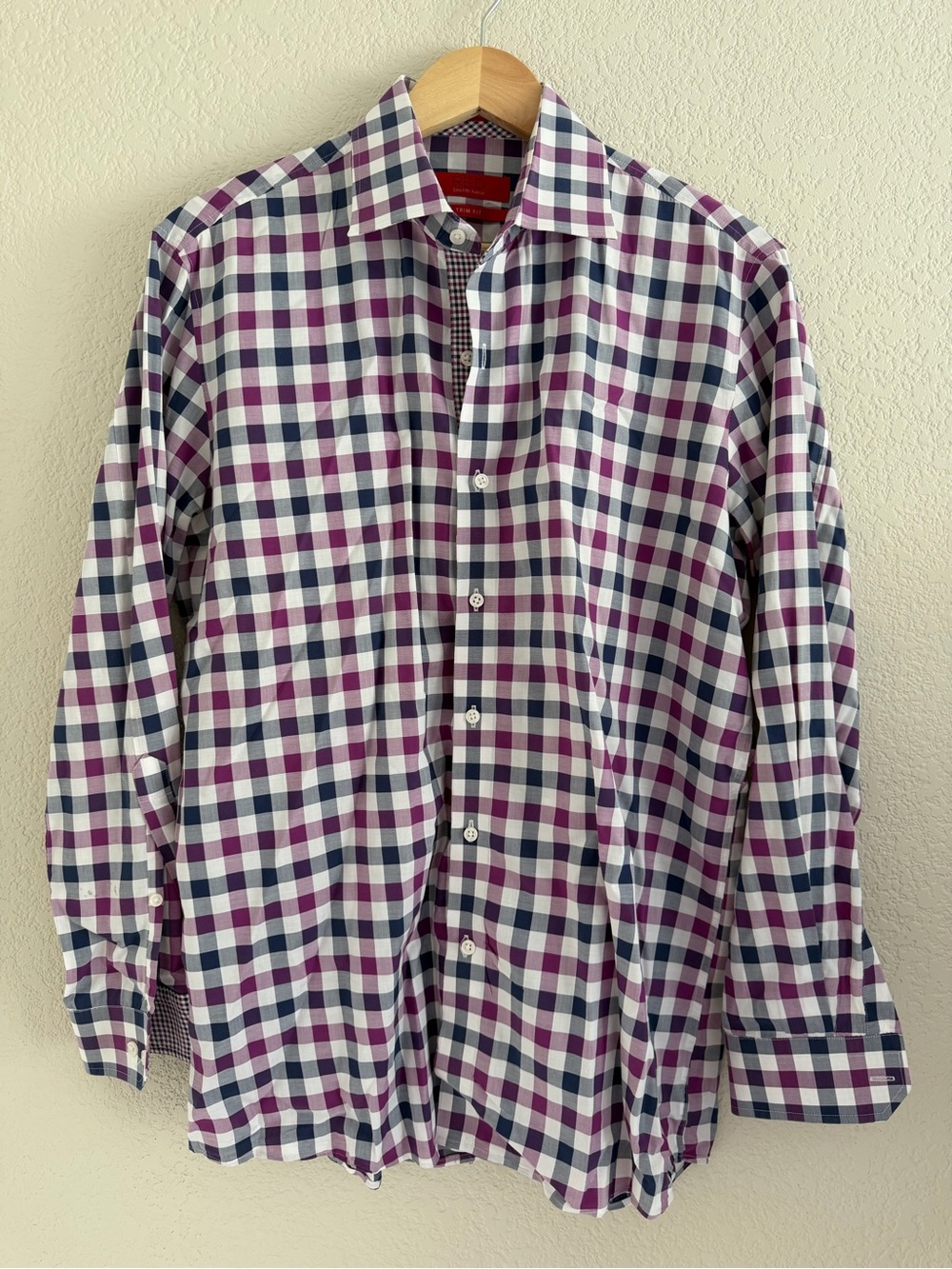 RED Saks Fifth Avenue Trim Fit Check Button-Up — Men's 15.5, 32/33